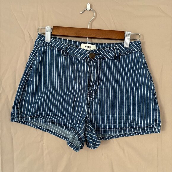 YMI Women's Denim Blue and White Striped Shorts Size 9/29 Preppy Beachy - Picture 1 of 9